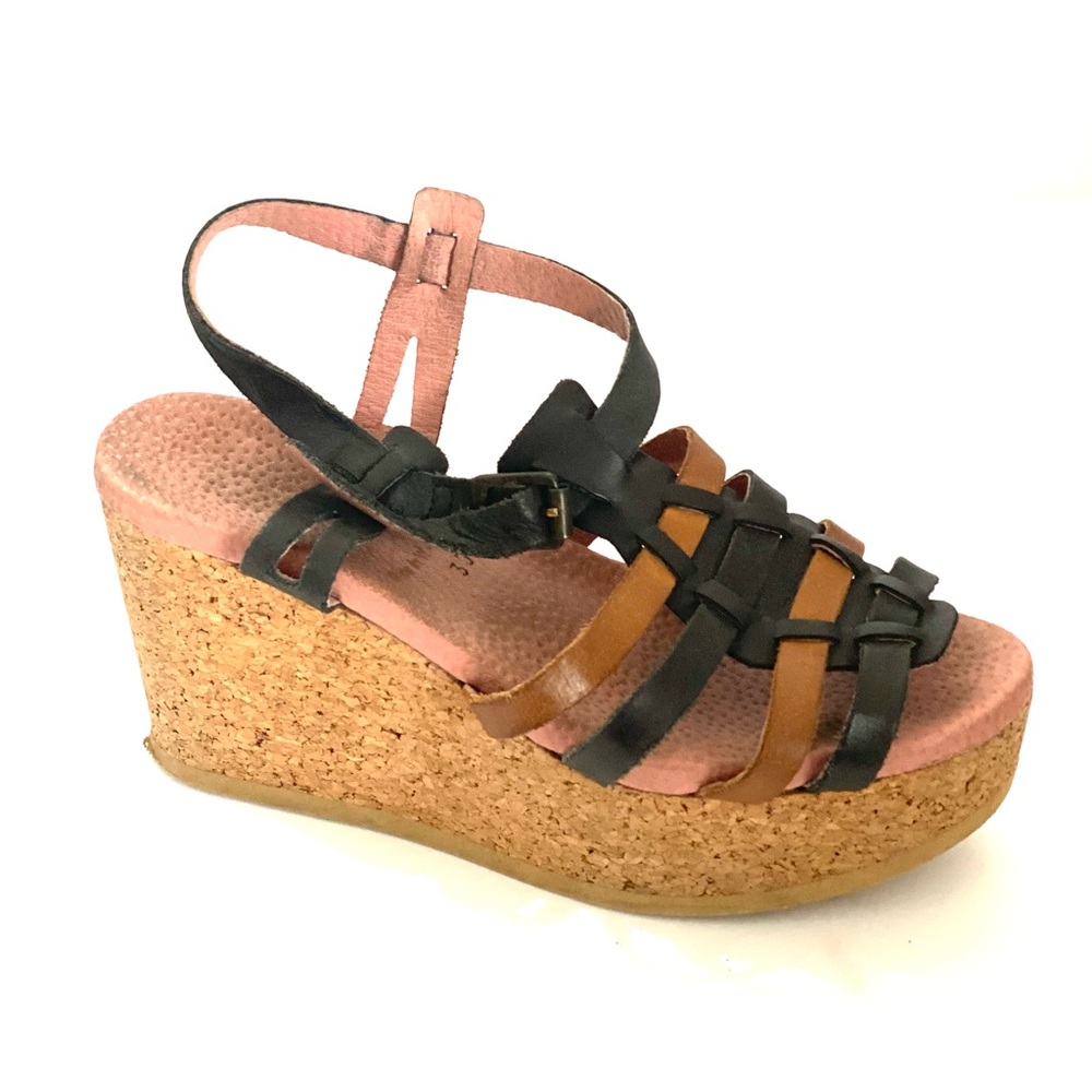 Worishoffer leather cork wedge sandals .